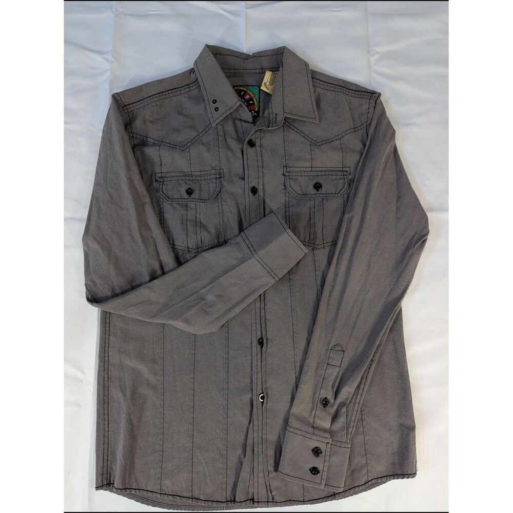 Members Only Western Yoke Shirt Mens Medium Grey Long Sleeve Button Up